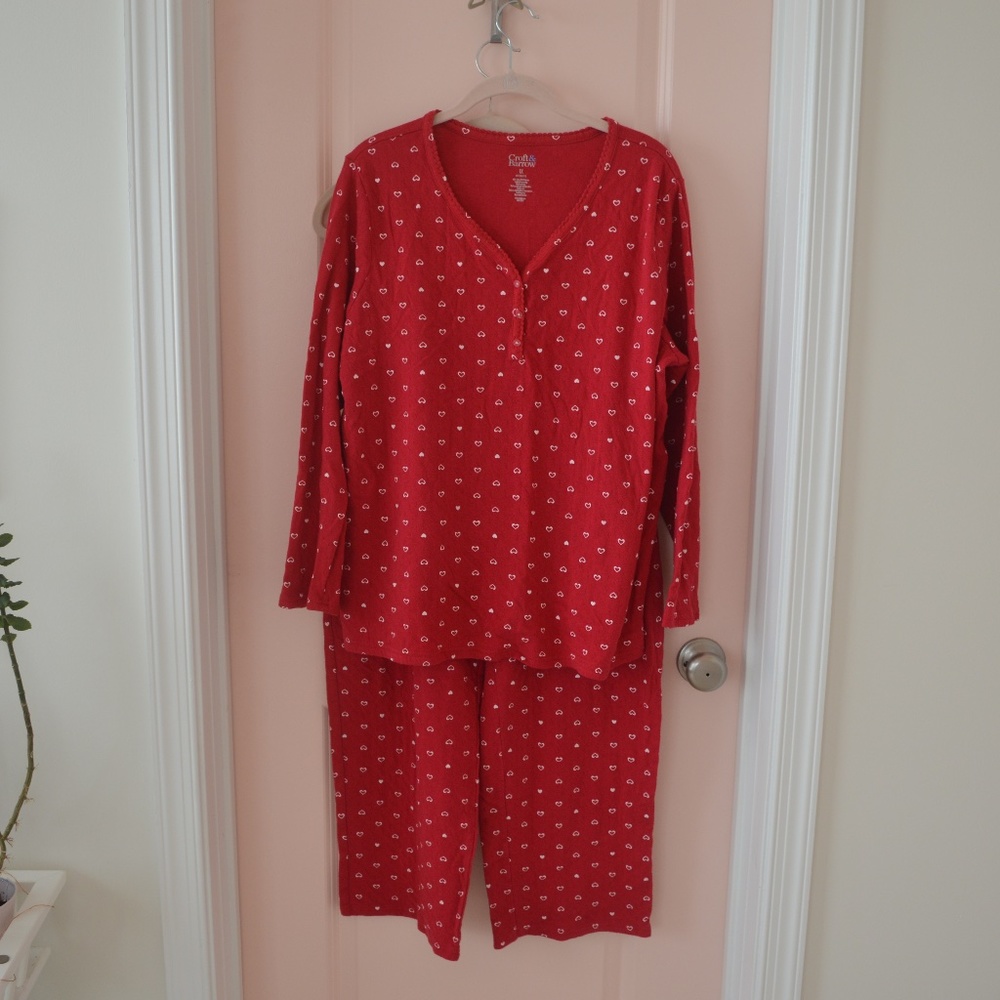 EUC Red and White Heart Pattern Long Sleeve Pajama